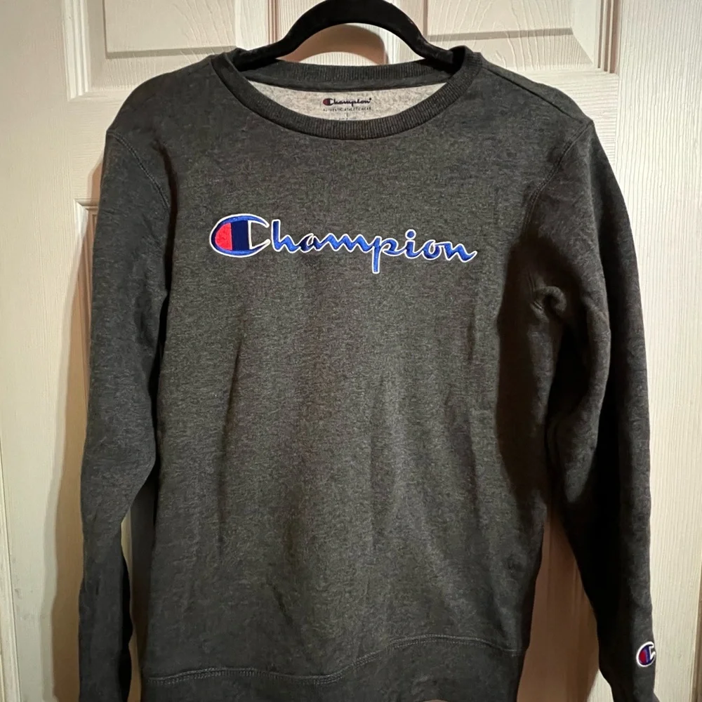 Champion womens grey embroidered logo script sweatshirt crewneck - Picture 1 of 6